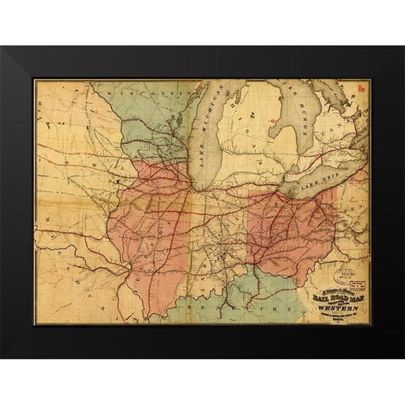 Vintage Maps 14x11 Black Modern Framed Museum Art Print Titled - Travelers Edition Road Map 1859