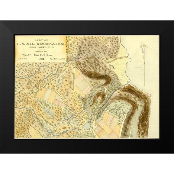 Vintage Maps 14x11 Black Modern Framed Museum Art Print Titled - US Military Reservation West Point 1889