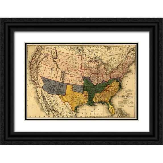 Vintage Maps 14x11 Black Ornate Wood Framed with Double Matting Museum Art Print Titled - US territory in possession of the Federal Union January 1864