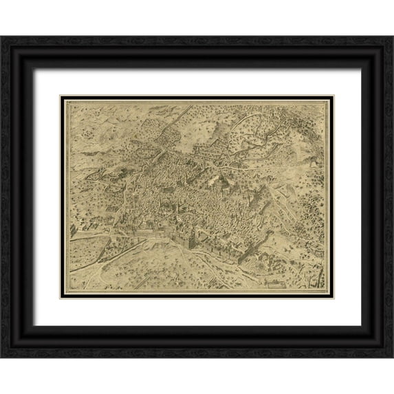 Vintage Maps 14x11 Black Ornate Wood Framed with Double Matting Museum Art Print Titled - Antique Map of Jerusalem