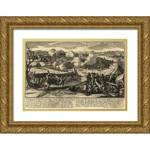 Vintage Maps 14x11 Gold Ornate Wood Framed with Double Matting Museum Art Print Titled - English Army of General Burgoyne with his German Troops 1777
