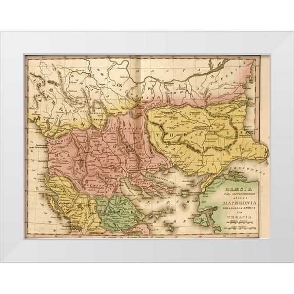 Vintage Maps 14x11 White Modern Wood Framed Museum Art Print Titled - Ancient Greece Macedonia and Thrace