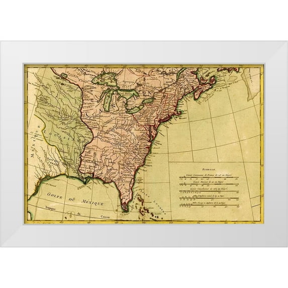 Vintage Maps 14x11 White Modern Wood Framed Museum Art Print Titled - French View of North America 1762
