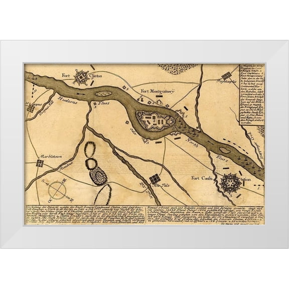 Vintage Maps 14x11 White Modern Wood Framed Museum Art Print Titled - General Clinton at Fort Montgomery 1777