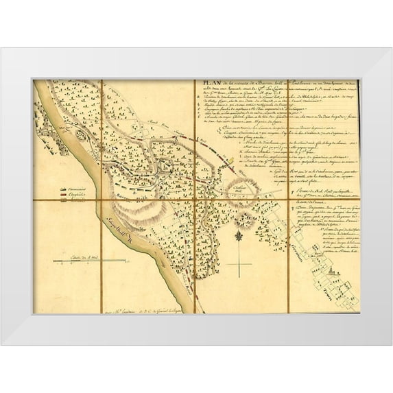 Vintage Maps 14x11 White Modern Wood Framed Museum Art Print Titled - Lafayette Retreat before General Howe at Barren Hill Pennsylvania 1778