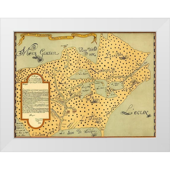 Vintage Maps 14x11 White Modern Wood Framed Museum Art Print Titled - New France 1673
