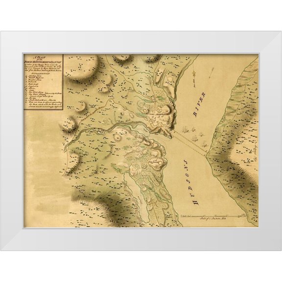 Vintage Maps 14x11 White Modern Wood Framed Museum Art Print Titled - Plan of the Forts Montgomery and Clinton 1777