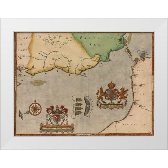 Vintage Maps 14x11 White Modern Wood Framed Museum Art Print Titled - Spanish Expeditions to Invade England 1596