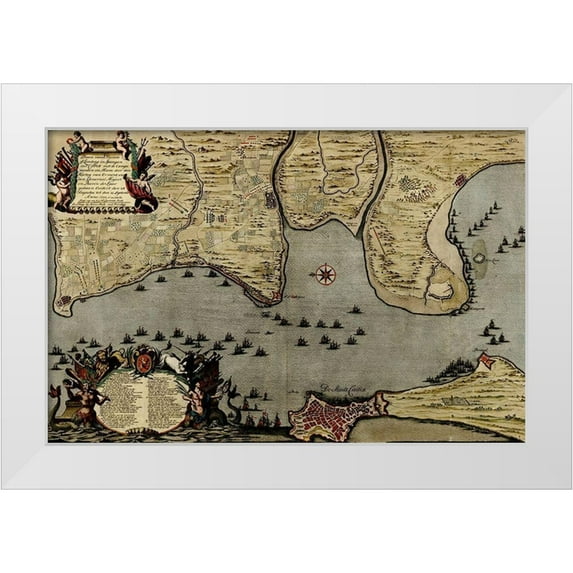 Vintage Maps 14x11 White Modern Wood Framed Museum Art Print Titled - Straits of Cadiz Gibraltar 1700