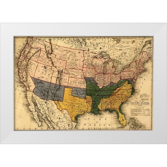 Vintage Maps 14x11 White Modern Wood Framed Museum Art Print Titled - US territory in possession of the Federal Union January 1864