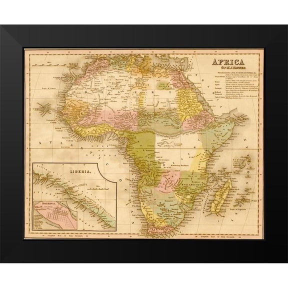 Vintage Maps 14x12 Black Modern Framed Museum Art Print Titled - Africa 1844