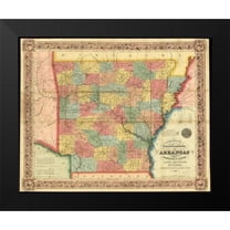 Vintage Maps 14x12 Black Modern Framed Museum Art Print Titled - Arkansas 1854