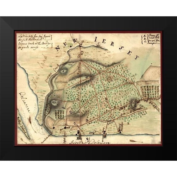 Vintage Maps 14x12 Black Modern Framed Museum Art Print Titled - Camden New Jersey and Environs 1778