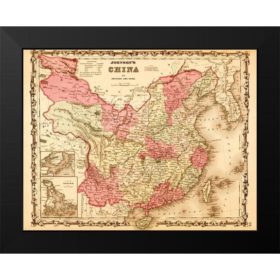 Vintage Maps 14x12 Black Modern Framed Museum Art Print Titled - China 1862