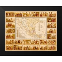 Vintage Maps 14x12 Black Modern Framed Museum Art Print Titled - Ethnographic Map of Mexico