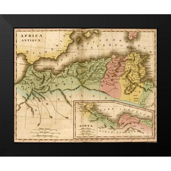 Vintage Maps 14x12 Black Modern Framed Museum Art Print Titled - Northern Africa