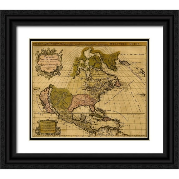 Vintage Maps 14x12 Black Ornate Wood Framed with Double Matting Museum Art Print Titled - America Divided amongst Claimants 1694