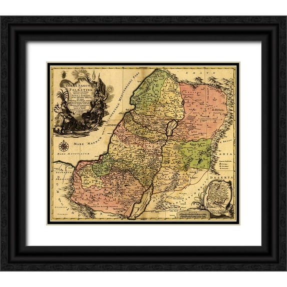 Vintage Maps 14x12 Black Ornate Wood Framed with Double Matting Museum Art Print Titled - Israel during the Reign of Kings and the Twelve Tribes