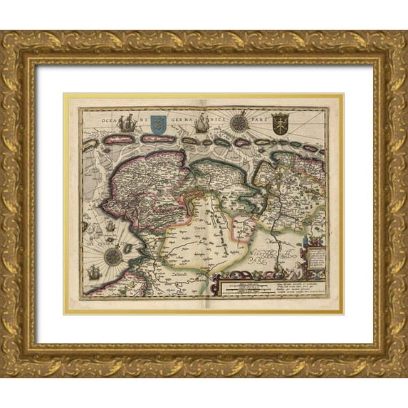 Vintage Maps 14x12 Gold Ornate Wood Framed with Double Matting Museum Art Print Titled - Map of the Area East of the Zuiderzee in the Netherlands