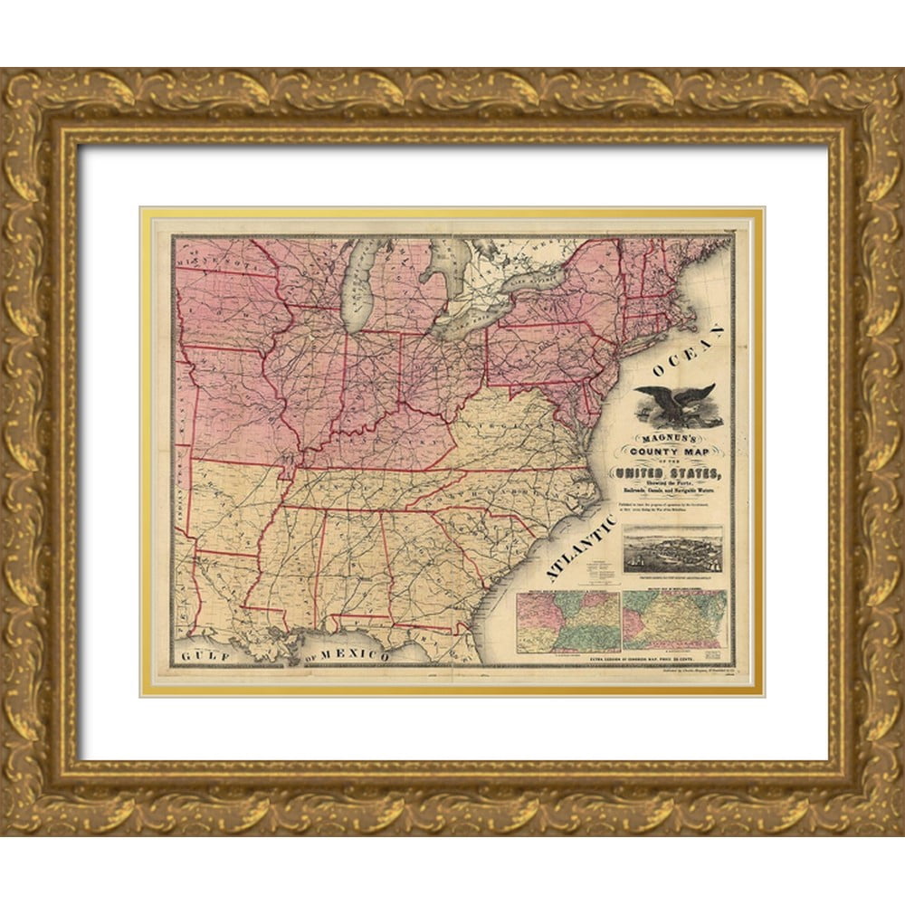 Vintage Maps 14x12 Gold Ornate Wood Framed with Double Matting Museum ...