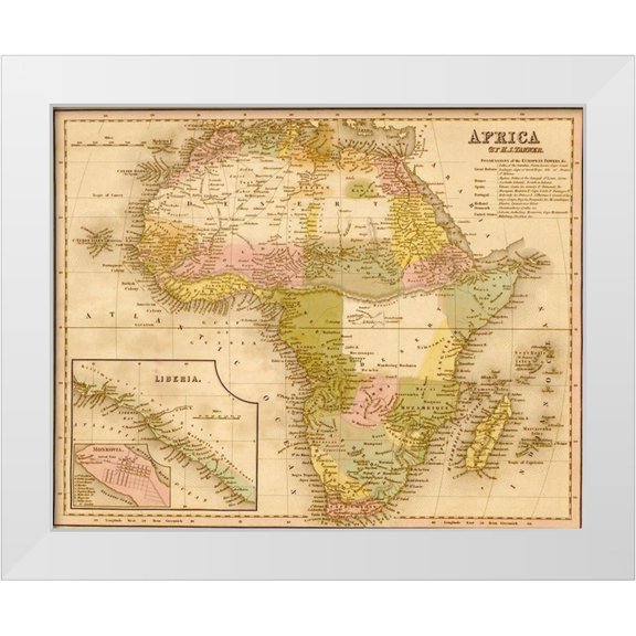 Vintage Maps 14x12 White Modern Wood Framed Museum Art Print Titled - Africa 1844