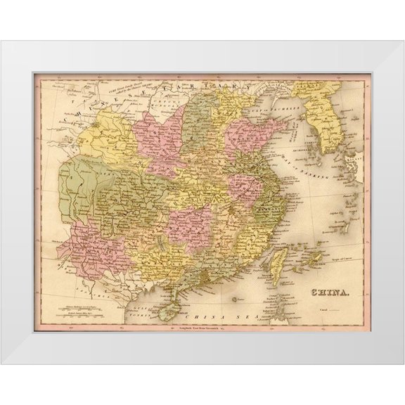 Vintage Maps 14x12 White Modern Wood Framed Museum Art Print Titled - China 1844