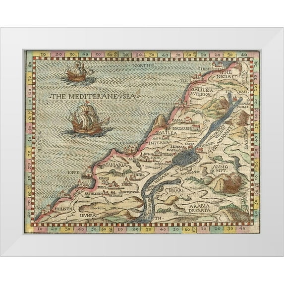 Vintage Maps 14x12 White Modern Wood Framed Museum Art Print Titled - Holy Land
