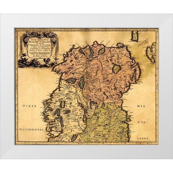 Vintage Maps 14x12 White Modern Wood Framed Museum Art Print Titled - Ireland 1665
