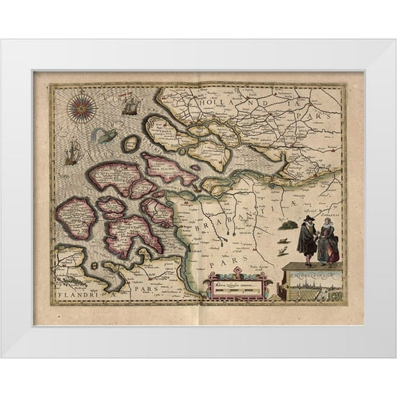 Vintage Maps 14x12 White Modern Wood Framed Museum Art Print Titled - Map of Holland
