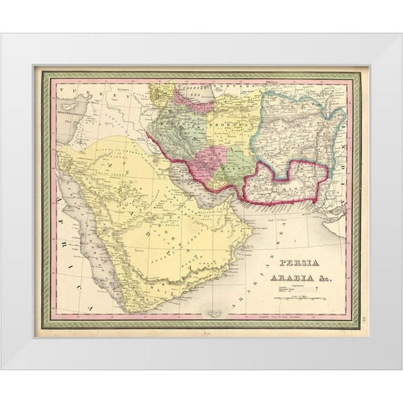 Vintage Maps 14x12 White Modern Wood Framed Museum Art Print Titled - Persia and Arabia 1849