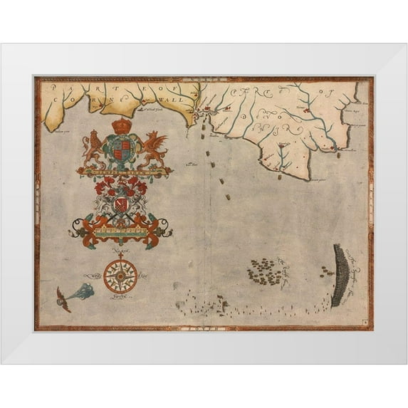 Vintage Maps 14x12 White Modern Wood Framed Museum Art Print Titled - Spanish Expeditions to Invade England 1598
