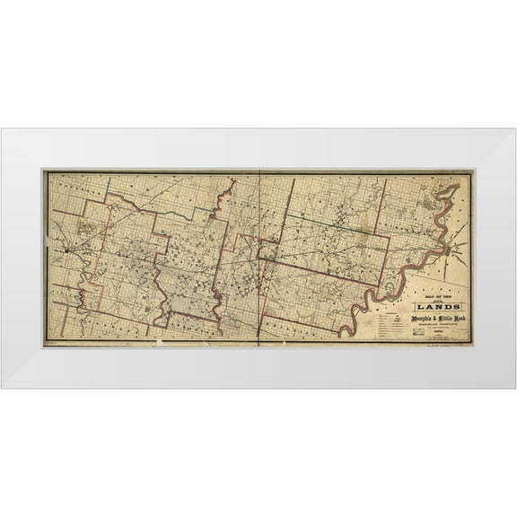 Vintage Maps 14x8 White Modern Wood Framed Museum Art Print Titled - Memphis and Little Rock Railroad Company 1878