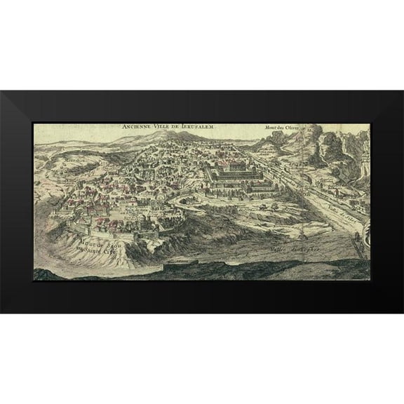 Vintage Maps 14x9 Black Modern Framed Museum Art Print Titled - Antique Map of Jerusalem