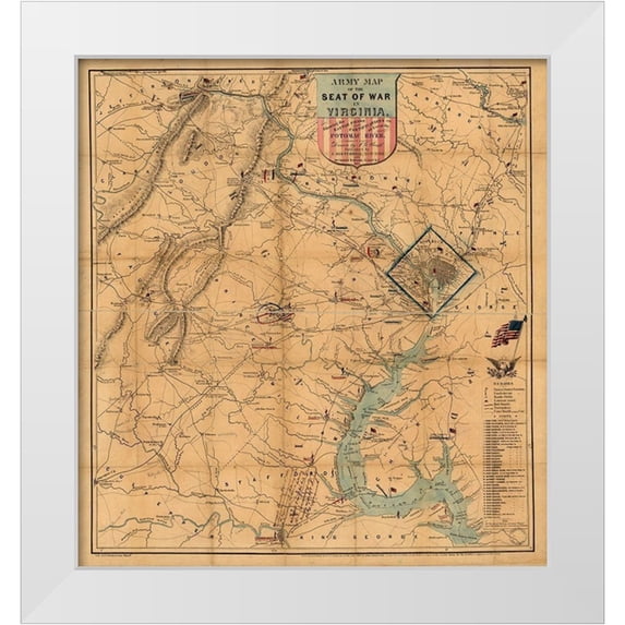 Vintage Maps 15x16 White Modern Wood Framed Museum Art Print Titled - Army Map Theatre of War 1862