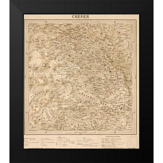 Vintage Maps 15x17 Black Modern Framed Museum Art Print Titled - Cheren Eritrea Ethiopia