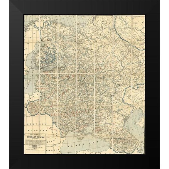 Vintage Maps 15x17 Black Modern Framed Museum Art Print Titled - Russia in 1918 during WWI