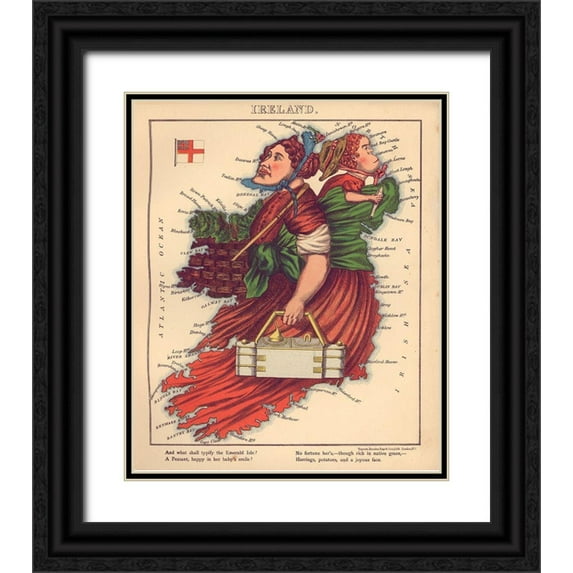 Vintage Maps 15x17 Black Ornate Wood Framed with Double Matting Museum Art Print Titled - Anthropomorphic Map of Ireland