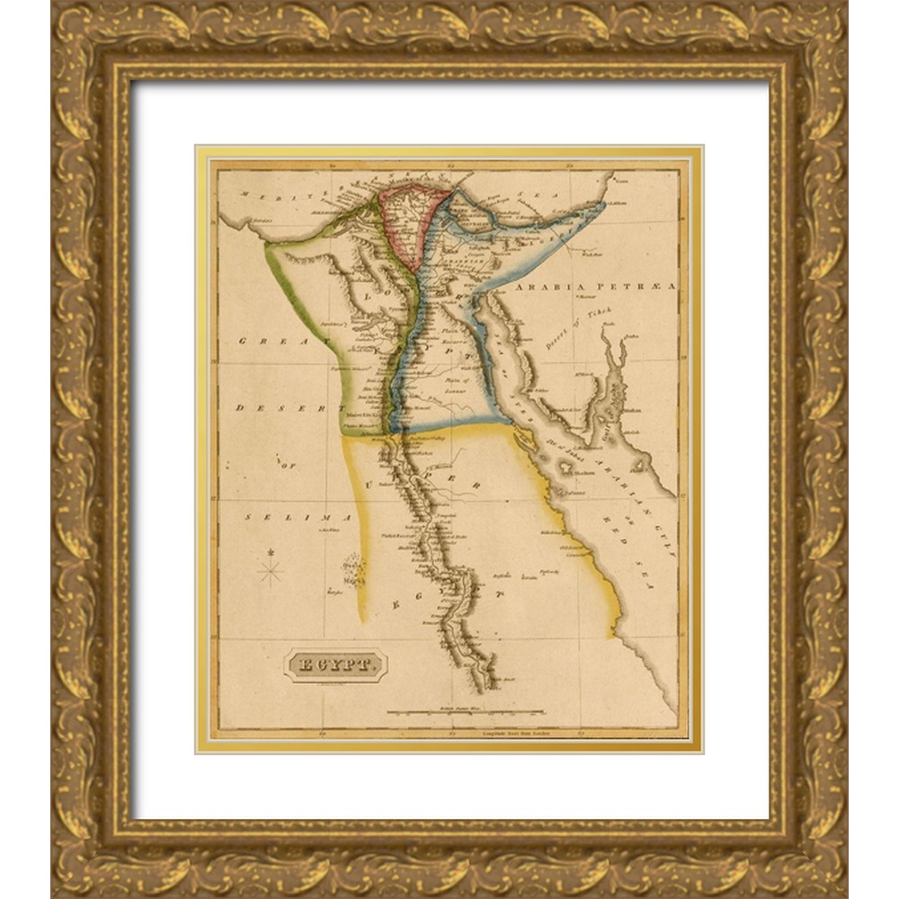 Vintage Maps 15x17 Gold Ornate Wood Framed with Double Matting