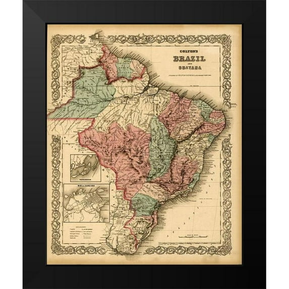 Vintage Maps 15x18 Black Modern Framed Museum Art Print Titled - Brazil 1871