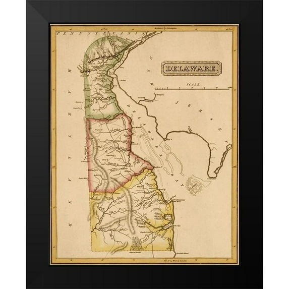 Vintage Maps 15x18 Black Modern Framed Museum Art Print Titled - Delaware 1817