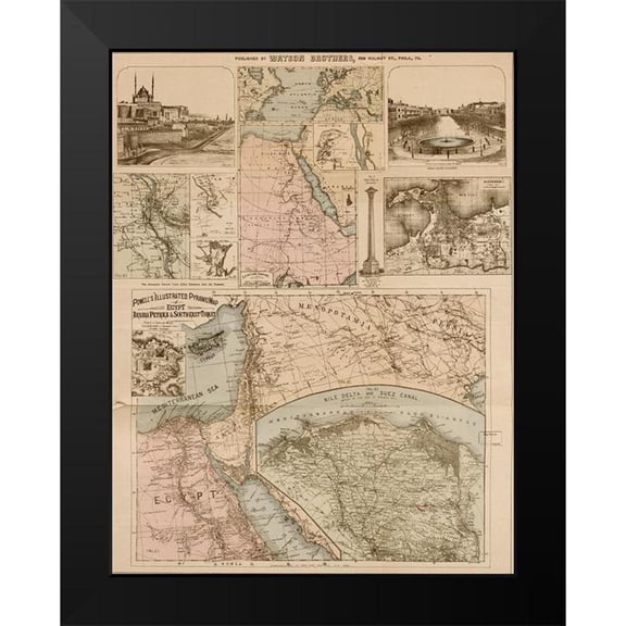 Vintage Maps 15x18 Black Modern Framed Museum Art Print Titled - Egypt Arabia Petræa and Southeastern Turkey