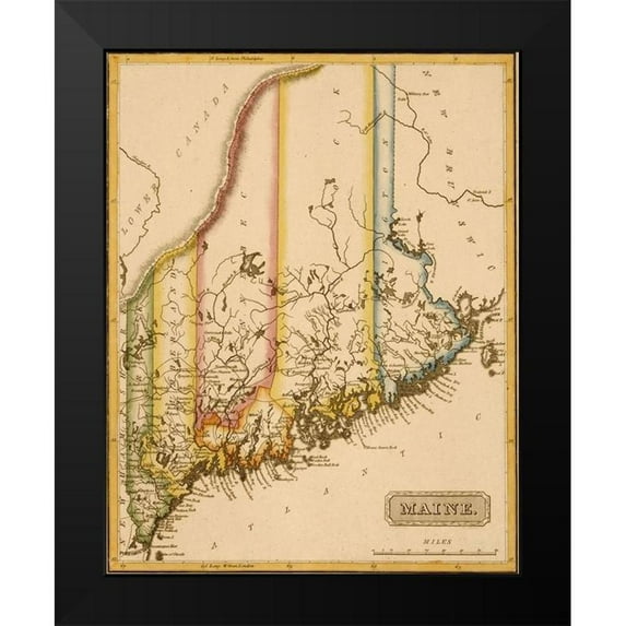 Vintage Maps 15x18 Black Modern Framed Museum Art Print Titled - Maine 1817