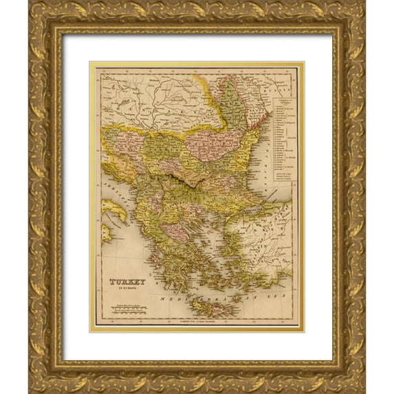 Vintage Maps 15x18 Gold Ornate Wood Framed with Double Matting Museum Art Print Titled - Turkey Greece 1844