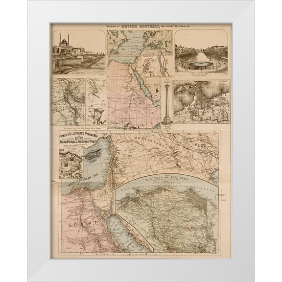 Vintage Maps 15x18 White Modern Wood Framed Museum Art Print Titled - Egypt Arabia Petræa and Southeastern Turkey