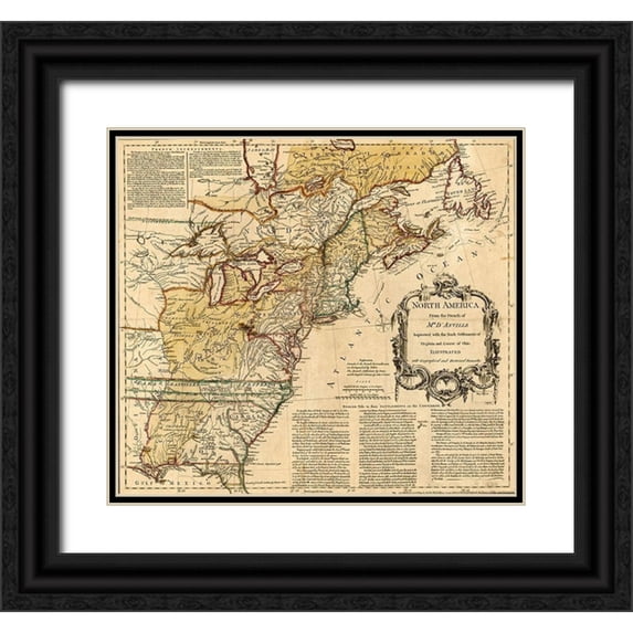 Vintage Maps 16x15 Black Ornate Wood Framed with Double Matting Museum Art Print Titled - North America 1758