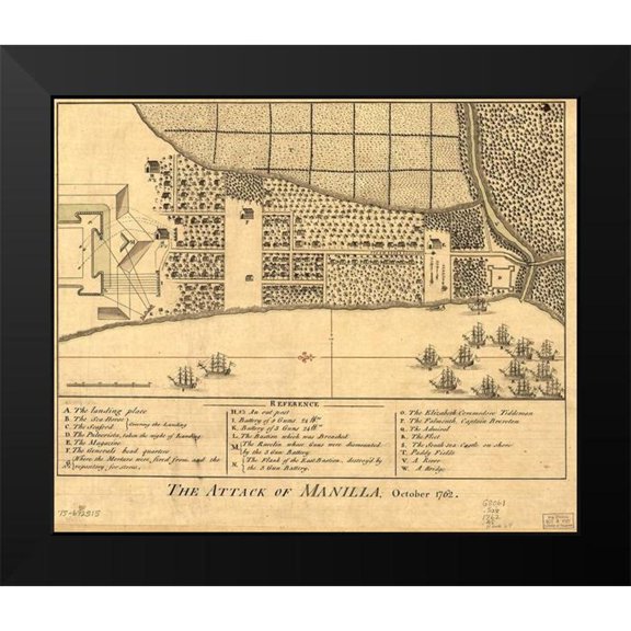 Vintage Maps 17x15 Black Modern Framed Museum Art Print Titled - Attack on Manila