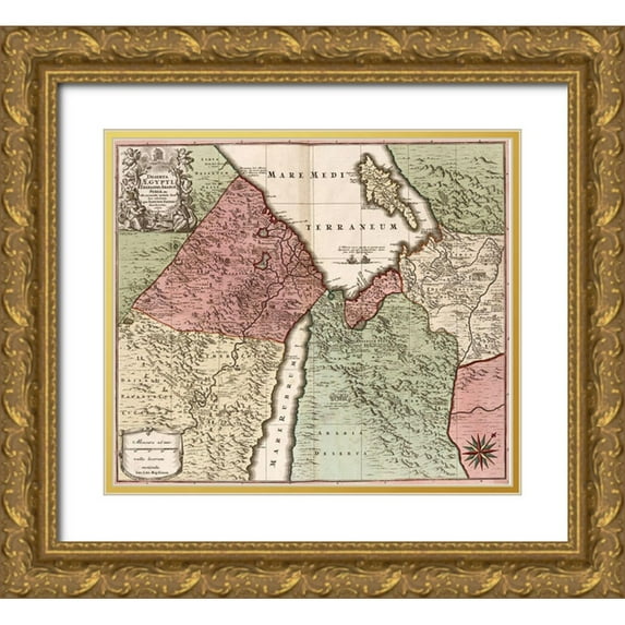 Vintage Maps 17x15 Gold Ornate Wood Framed with Double Matting Museum Art Print Titled - Egypt Syria and Arabia 1700