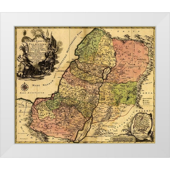 Vintage Maps 17x15 White Modern Wood Framed Museum Art Print Titled - Israel during the Reign of Kings and the Twelve Tribes