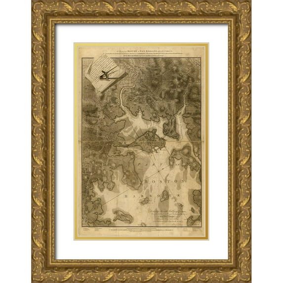 Vintage Maps 17x24 Gold Ornate Wood Framed with Double Matting Museum Art Print Titled - Boston Massachusetts 1777