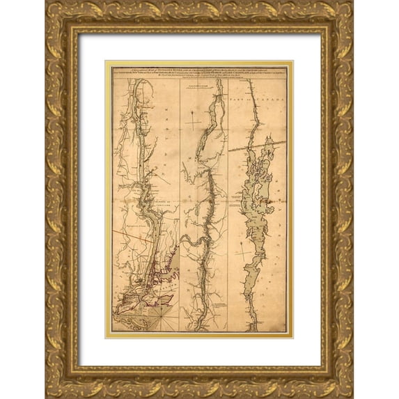 Vintage Maps 17x24 Gold Ornate Wood Framed with Double Matting Museum Art Print Titled - Topographical Map of the Hudson River 1776